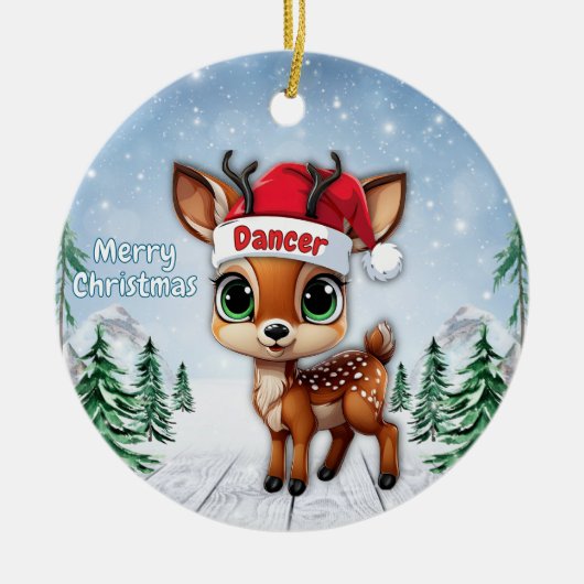 Dancer Baby Deer, Fawn, Doe, Reindeer 🦌🎄 Keramik Ornament (Vorne)