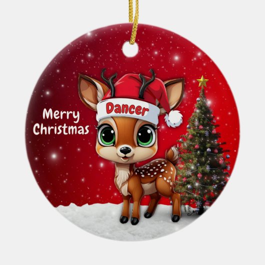 Dancer Baby Deer, Fawn, Doe, Reindeer🦌 🎄 Keramik Ornament (Vorne)