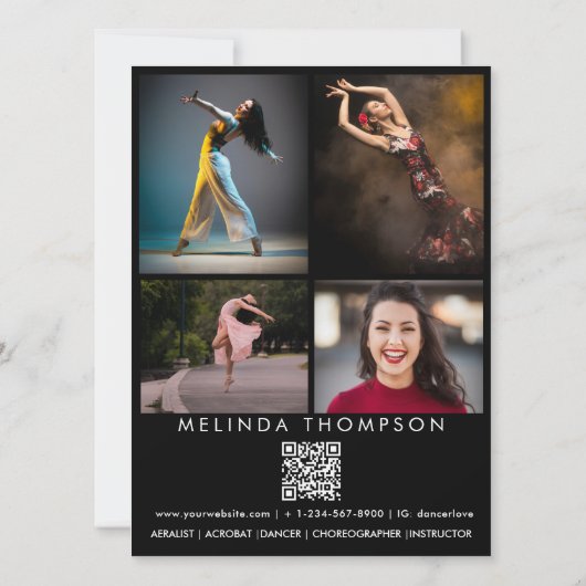 Dancer Choreographer Comp Card 5 Photo QR Code Einladung (Rückseite)