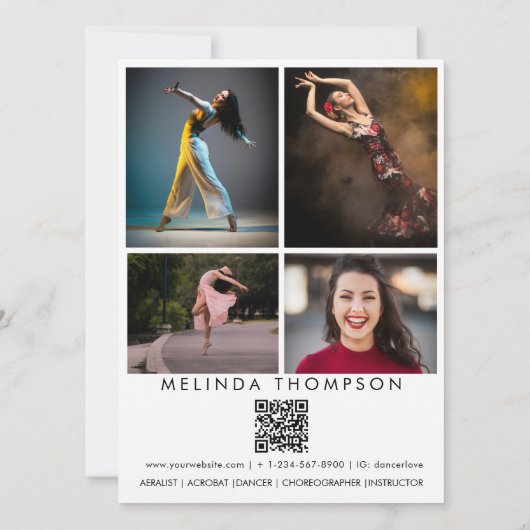 Dancer Choreographer Comp Card 5 Photo QR Code Einladung (Rückseite)
