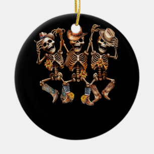 Dancer Cowboy Skeleton Cowgirl Dancing Bone Boots Keramik Ornament