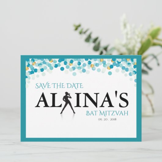 DANCER DOTS Bat Mitzvah Einladung (Stehend Vorderseite)