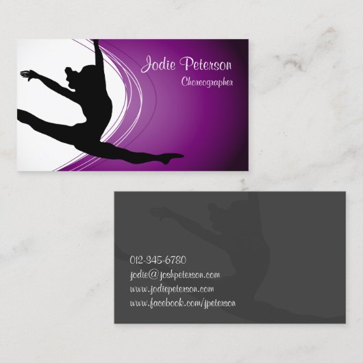 Dancer Jette Leap Silhouette Lila Business Card Visitenkarte (Vorne/Hinten)