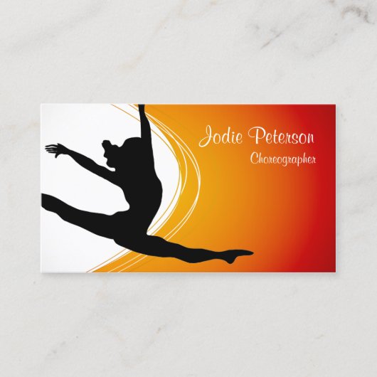 Dancer Jette Leap Silhouette Orange Business Card Visitenkarte (Vorderseite)
