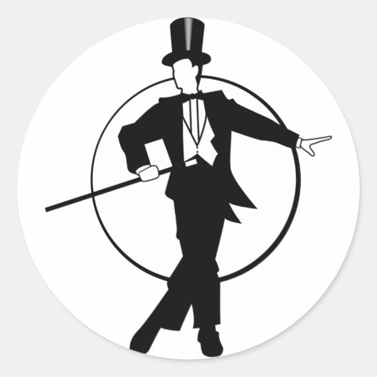 Dancer Tuxedo Top Hat Cane 20er Art Deko Runder Aufkleber (Vorderseite)