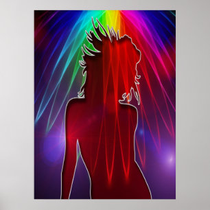 Dancer under Neon Rainbow Light Duster Poster