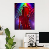 Dancer under Neon Rainbow Light Duster Poster (Heimbüro)