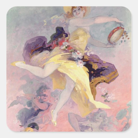 Dancer with a Basque Tambourine Quadratischer Aufkleber (Vorderseite)