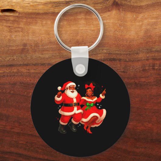 Dancing African Santa Mr Mrs Claus African America Schlüsselanhänger (Vorderseite)