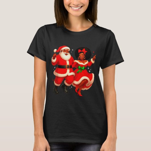 Dancing African Santa Mr Mrs Claus African America T-Shirt (Vorderseite)