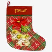 Dancing Baby Angeles on Red Green Kariert Großer Weihnachtsstrumpf (Vorderseite)