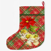 Dancing Baby Angeles on Red Green Kariert Großer Weihnachtsstrumpf (Rückseite)