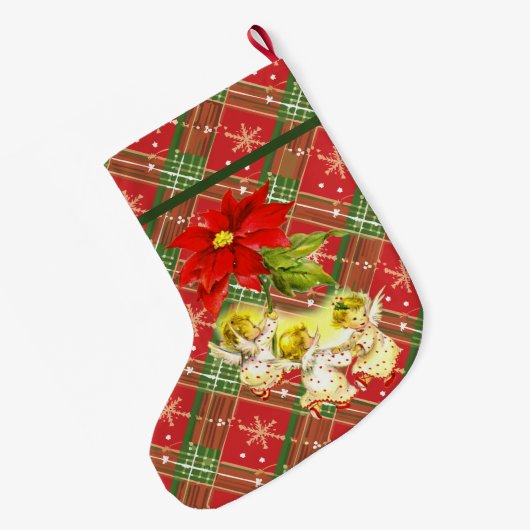 Dancing Baby Angeles on Red Green Kariert Großer Weihnachtsstrumpf (Rückseite (Hängend))