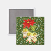 Dancing Baby Angels mit Schneeflocken auf Green Magnet (Vorderseite/Rückseite)