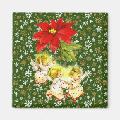 Dancing Baby Angels mit Schneeflocken auf Green Magnet (Vorne)