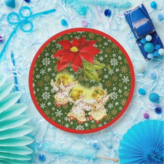 Dancing Baby Angels mit Schneeflocken auf Green Pappteller (Party)