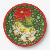 Dancing Baby Angels mit Schneeflocken auf Green Pappteller (Vorderseite)
