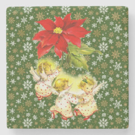 Dancing Baby Angels mit Schneeflocken auf Green Steinuntersetzer