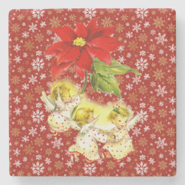 Dancing Baby Angels mit Snowflakes auf Red Steinuntersetzer