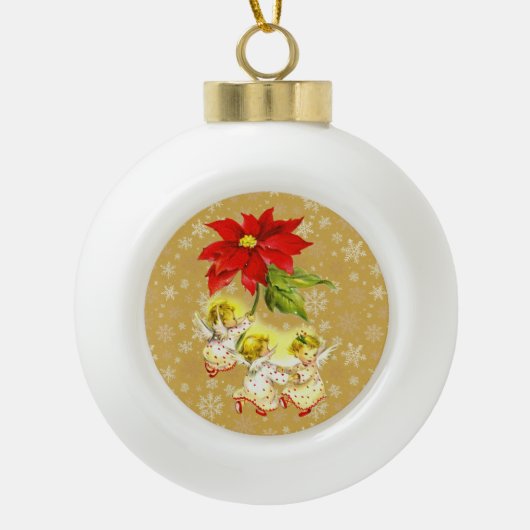 Dancing Baby Angels on Gold Keramik Kugel-Ornament (Vorderseite)