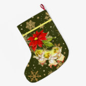 Dancing Baby Angels on Green mit Gold Snowflakes Großer Weihnachtsstrumpf (Rückseite (Hängend))