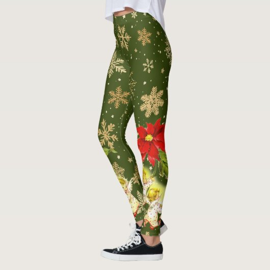 Dancing Baby Angels on Green mit Gold Snowflakes Leggings (Links)
