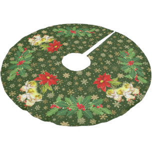 Dancing Baby Angels on Green mit Gold Snowflakes Polyester Weihnachtsbaumdecke