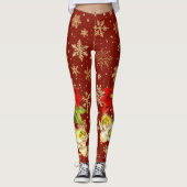 Dancing Baby Angels on Red mit Gold Snowflakes Leggings (Vorderseite)
