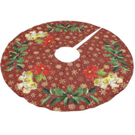 Dancing Baby Angels on Red mit Gold Snowflakes Polyester Weihnachtsbaumdecke