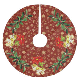 Dancing Baby Angels on Red mit Gold Snowflakes Polyester Weihnachtsbaumdecke