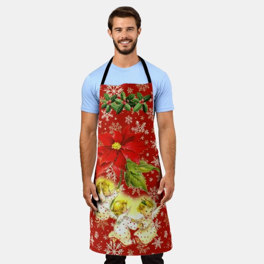 Dancing Baby Angels on Red mit Snowflakes Schürze (Getragen)