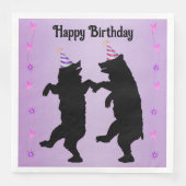 Dancing Black Bears Party Hats Stars on Purple Serviette (Vorderseite)