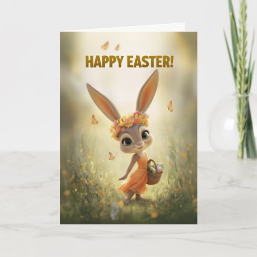 Dancing Bunny in Orange Dress Easter Card Karte (Vorderseite)