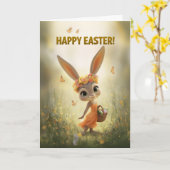 Dancing Bunny in Orange Dress Easter Card Karte (Gelbe Blume)