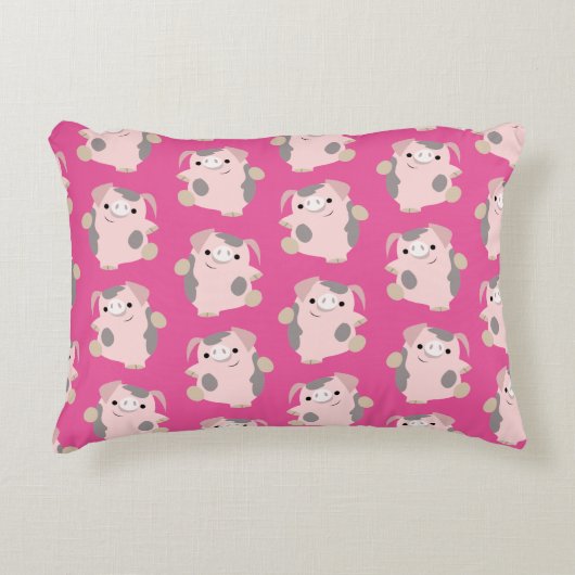 Dancing Cartoon Pig Repeat Pattern Accent Pillow Dekokissen (Vorderseite)