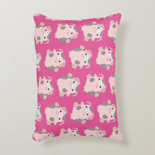 Dancing Cartoon Pig Repeat Pattern Accent Pillow Dekokissen (Vorderseite(Vertikal))