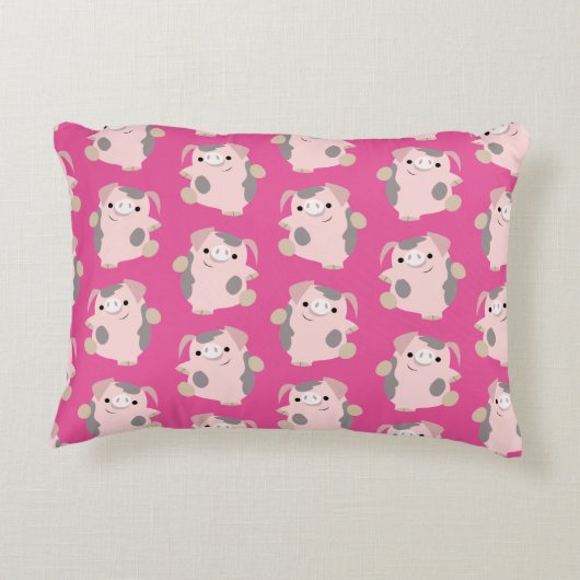 Dancing Cartoon Pig Repeat Pattern Accent Pillow Dekokissen (Rückseite)