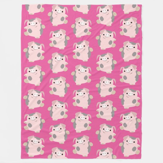 Dancing Cartoon Pig Wiederholung Muster Fleece Bla (Vorderseite)