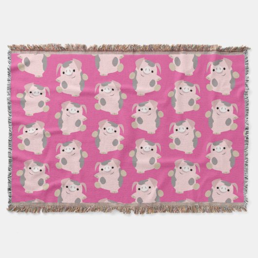Dancing Cartoon Pig Wiederholung Muster Schulterde Decke (Vorderseite)