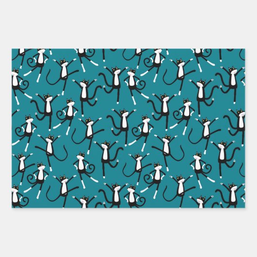 Dancing Cat Pattern Fun Geschenkpapier Set (Vorderseite 3)