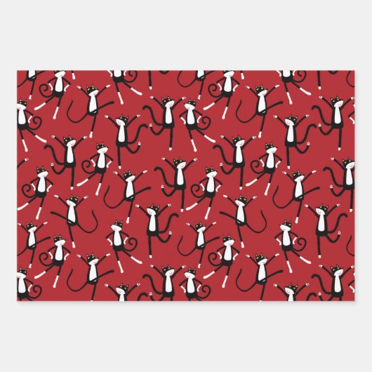 Dancing Cat Pattern Fun Geschenkpapier Set (Vorderseite 2)
