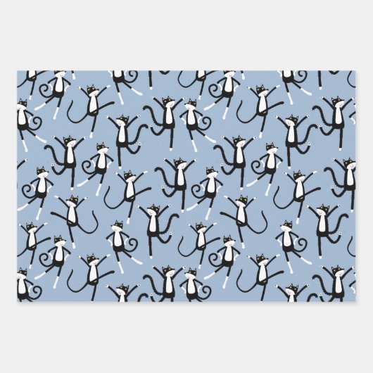 Dancing Cat Pattern Fun Geschenkpapier Set (Vorderseite)