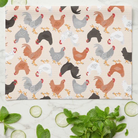 Dancing Chickens Muster Geschirrtuch (Gefaltet)