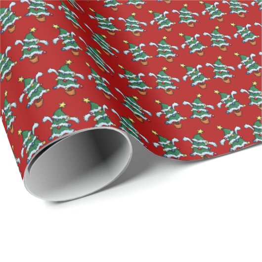 Dancing Christmas Trees Xmas Pixel Art Pattern Geschenkpapier (Rolleneckpunkt)