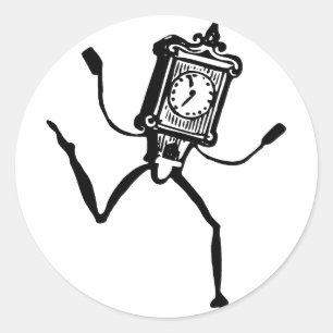 Dancing Clock Cartoon Fantasy Whimsical minimal Runder Aufkleber
