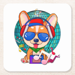 Dancing Corgi Kawaii Niedlich, Music Pup Rechteckiger Pappuntersetzer