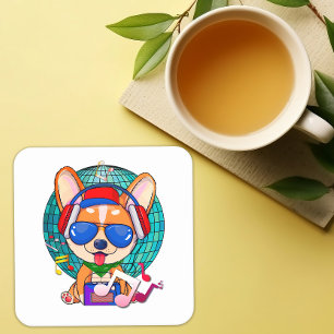 Dancing Corgi Kawaii Niedlich Rechteckiger Pappuntersetzer