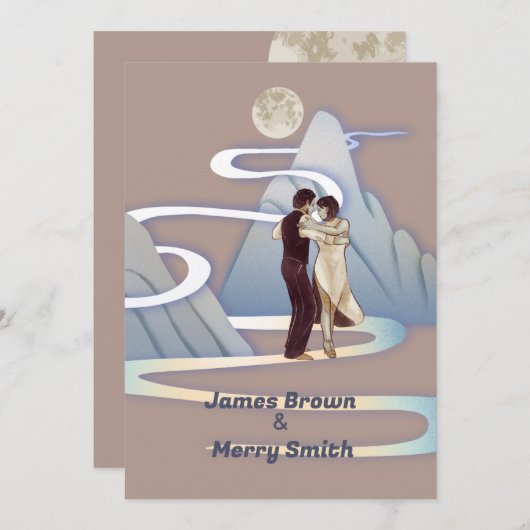 Dancing Couple Mountain Moon Road Intime Hochzeit Einladung (Vorne/Hinten)