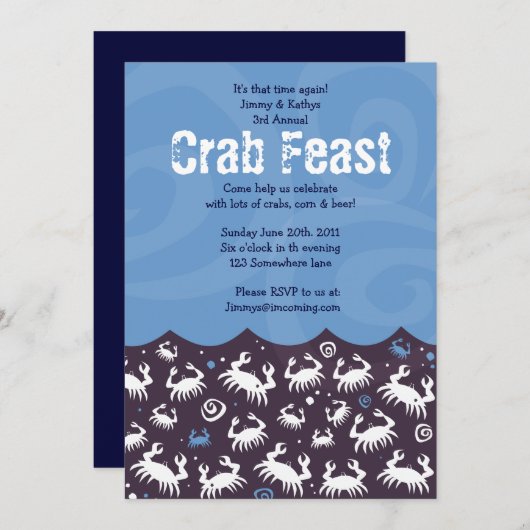 Dancing CRAB FEST FEAST Dinner Party Einladung (Vorne/Hinten)