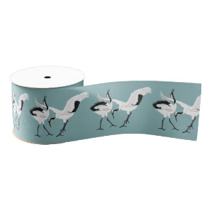 Dancing Cranes Grosgrain Ribbon Ripsband